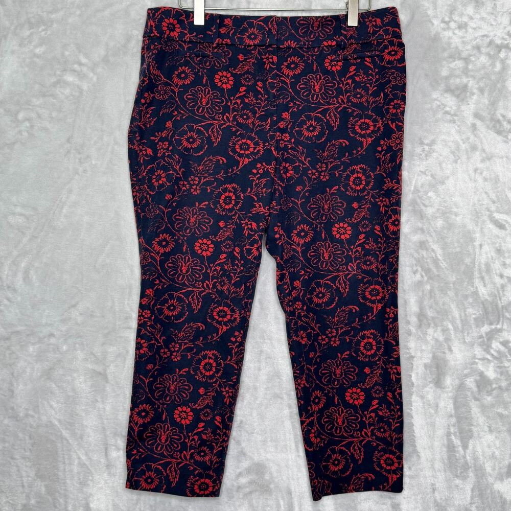 LOFT Marisa Pant Womens 10P Petite Red Blue Floral The Riviera Pant Crop